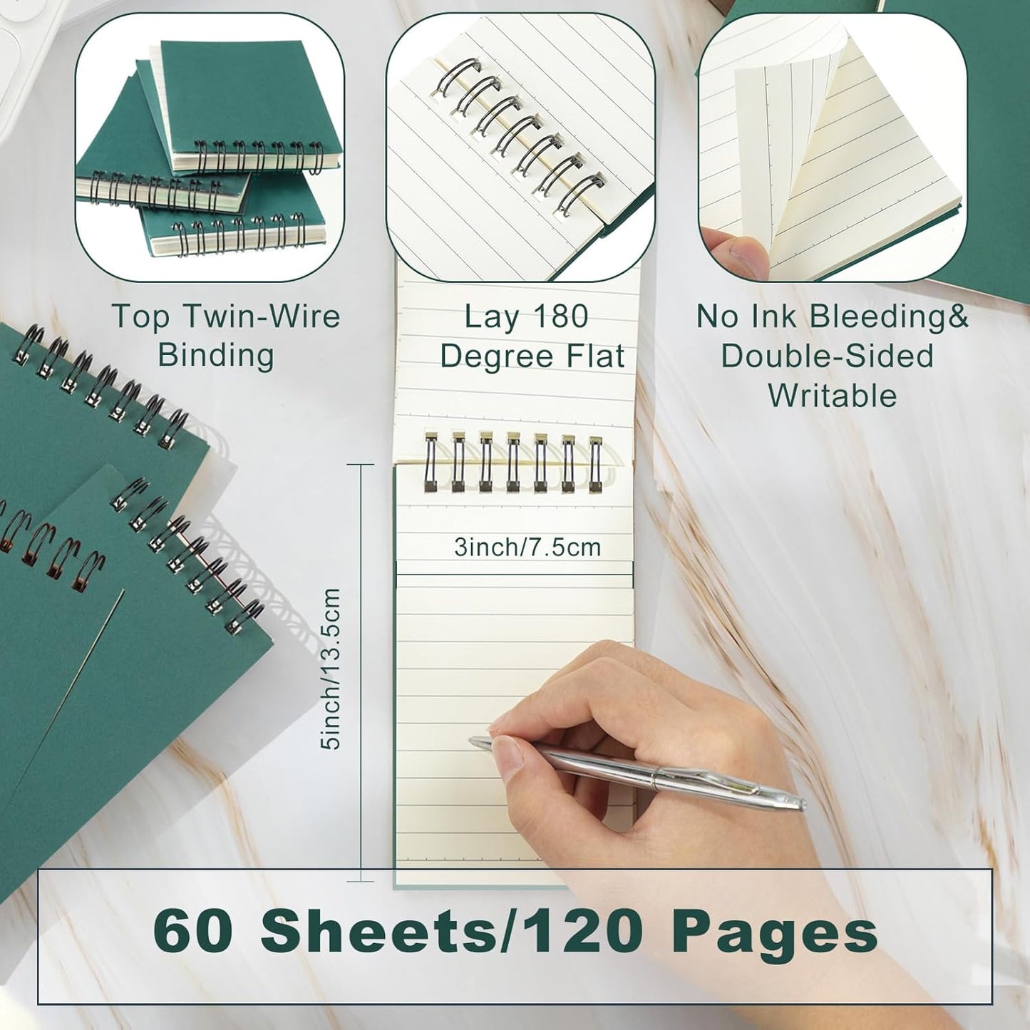 Tenceur 6 Pcs Pocket Notebook Bulk Small 3x5 Inch Spiral Notepads Mini Top Bound Notebook with Lined 120 Pages Ruled Memo Pads for Office College Nurse Essentials Back to School Gift (Green)