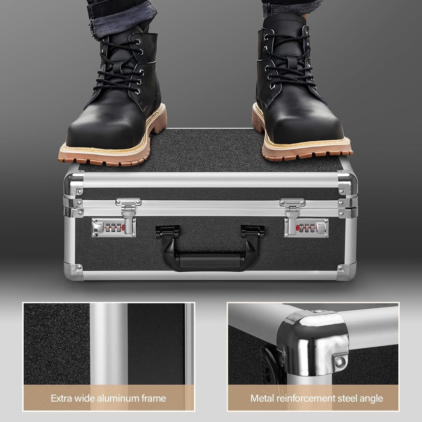 File Organizer Storage Box - 16.8 x 12.1 x 6 Inch Large, Portable Locking Storage Totes with Dual Combination Locks, Lock Boxes for Personal Items, Cash, Briefcase - Black