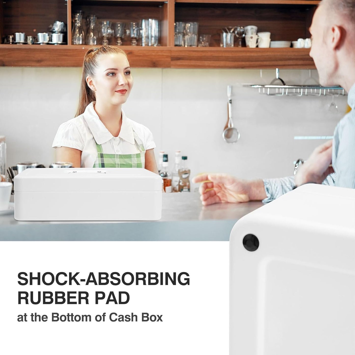 Large Locking Cash Box with Key Lock and Money Tray, Money Box with Cash Tray, Lock Safe Box for Office Business, 11.8" x 9.5" x 3.5", White