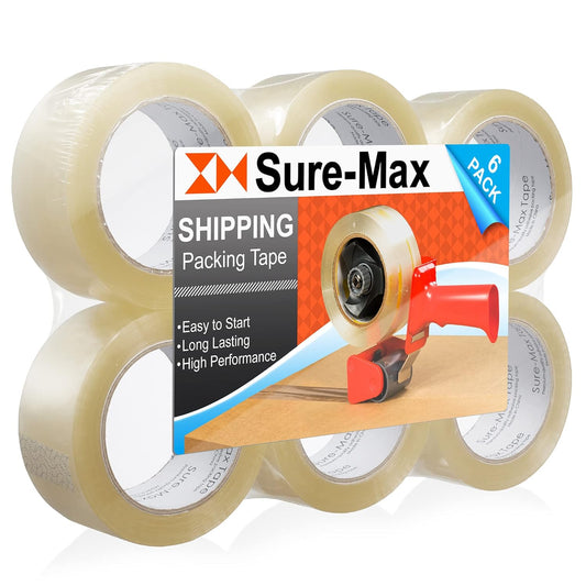 Sure-Max Premium Carton Packing Tape 1.8 mil 330 Feet (110 Yards) - Clear - 6 Rolls