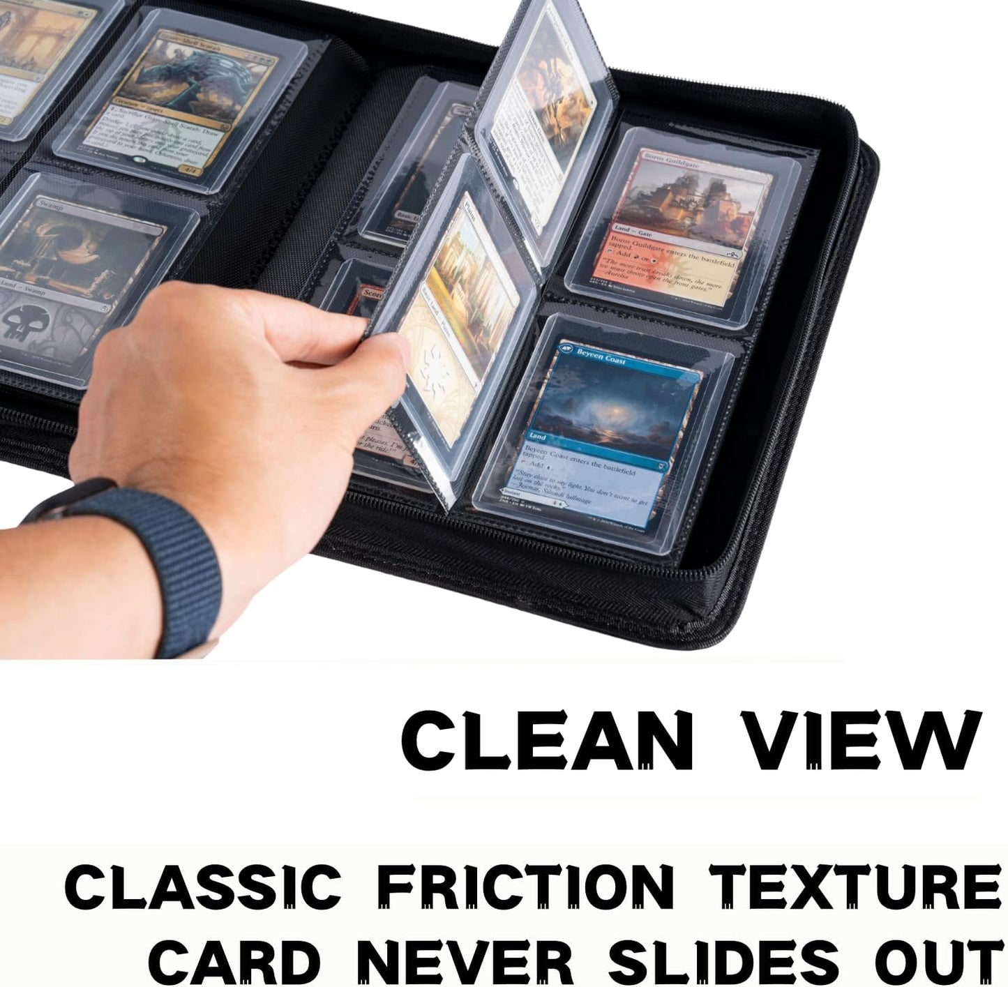 Toploader Binder, Holds 128+ Toploaders, 4 Pocket Top Loader Card Storage Case, Double-Sided Pockets for trading card in 3 x 4'' Toploaders（White）