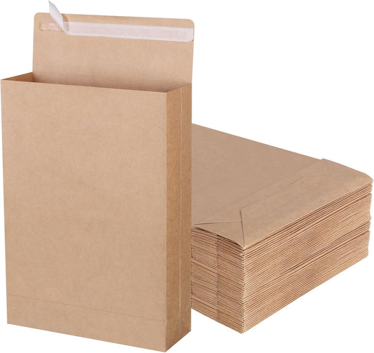50 Pack 9.4" x 13.2" Expandable Catalog Envelopes, Large Kraft Document Envelopes Self Seal Manilla Envelopes Mailing for Documents, Magazines, Photos