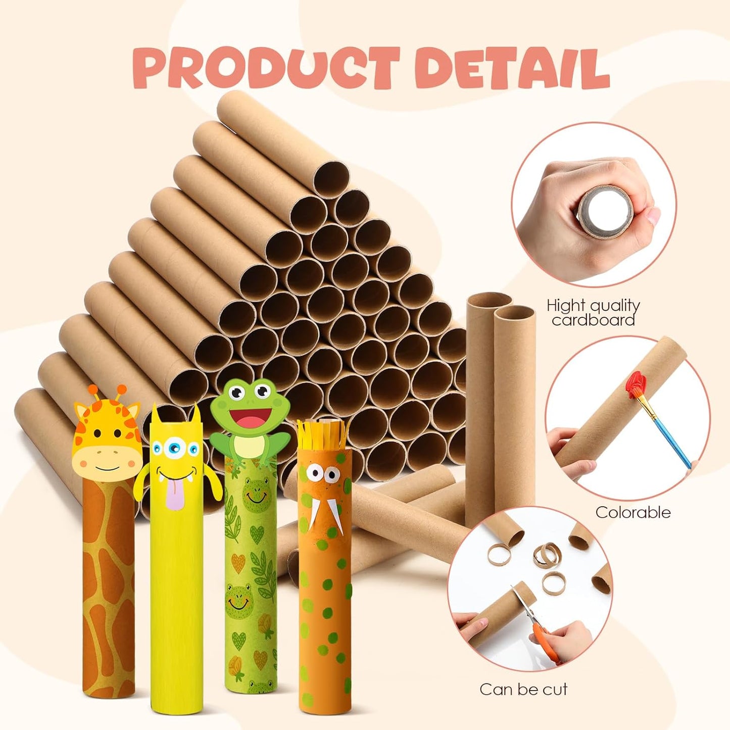 MotiMind 60 Pcs Cardboard Tubes for Craft 2 Size Empty Paper Towel Rolls Cardboard Toilet Paper Tubes Bulk for Classroom DIY Projects(Cowhide,1.4 x 8 Inch, 1.6 x 8 Inch)
