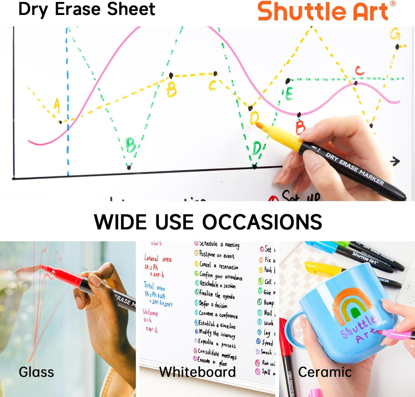 Shuttle Art Dry Erase Markers, 16 Colors Whiteboard Markers,Fine Tip Dry Erase Markers for Kids,Perfect For Writing on Whiteboards, Dry-Erase Boards,Mirrors,Calender, School Office Supplies