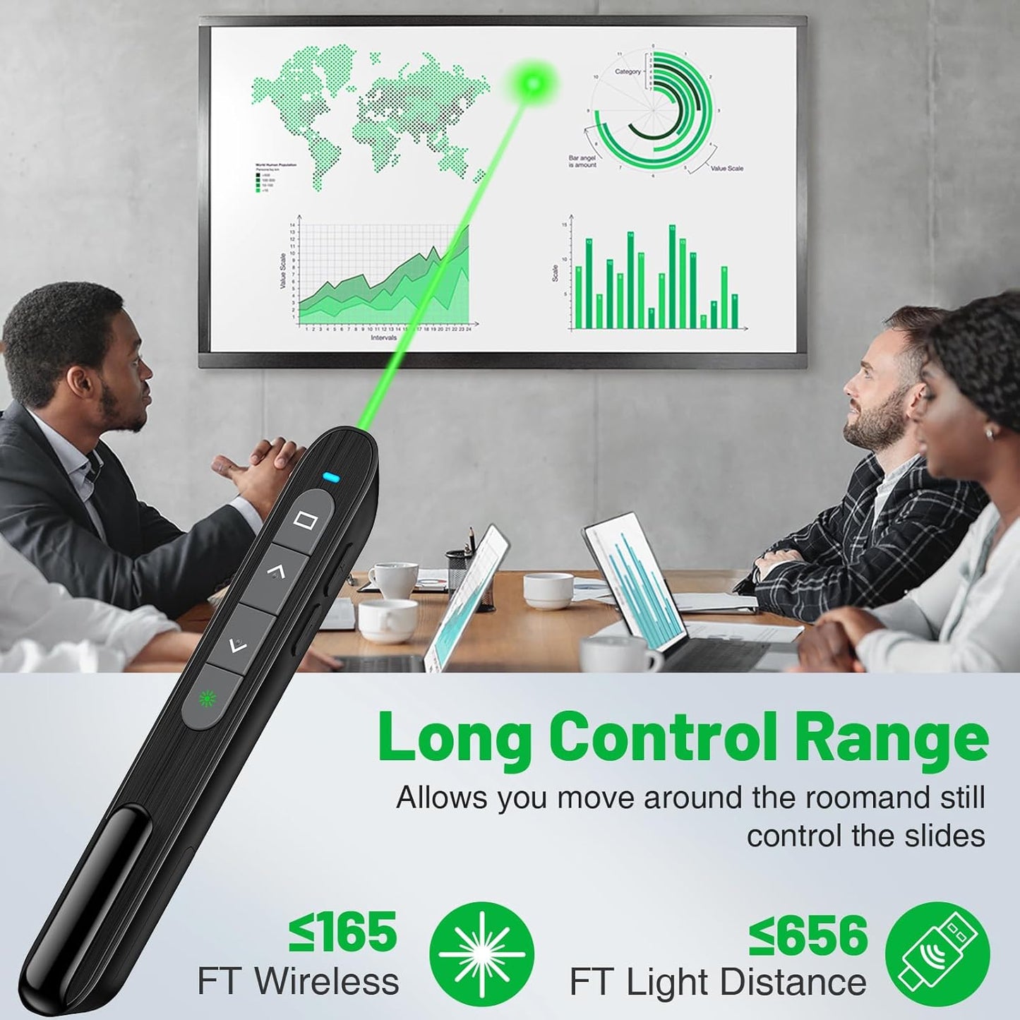 Presentation Clicker for Powerpoint with Green Light Pointer, 2-in-1 USB Type C Rechargeable Wireless Clicker with Hyperlink Volume Control, Pointer for Presentations Support Mac Windows