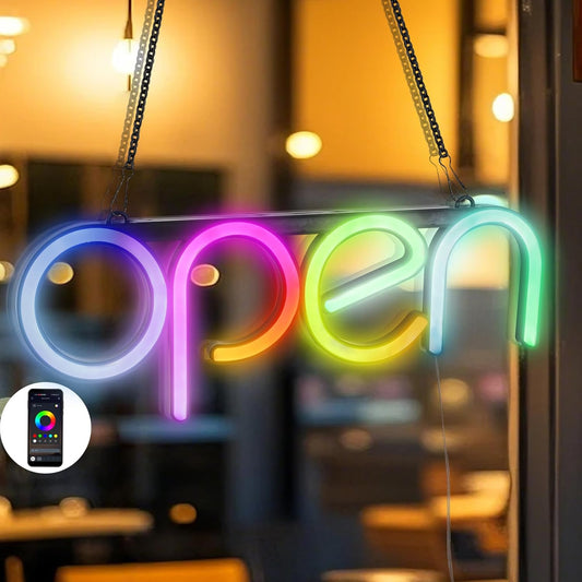 OPEN Neon Sign with APP Control 16X6 inch Bluetooth Smart LED Business Sign, Open Sign Led USB Powered Adjustable Brightness & Color