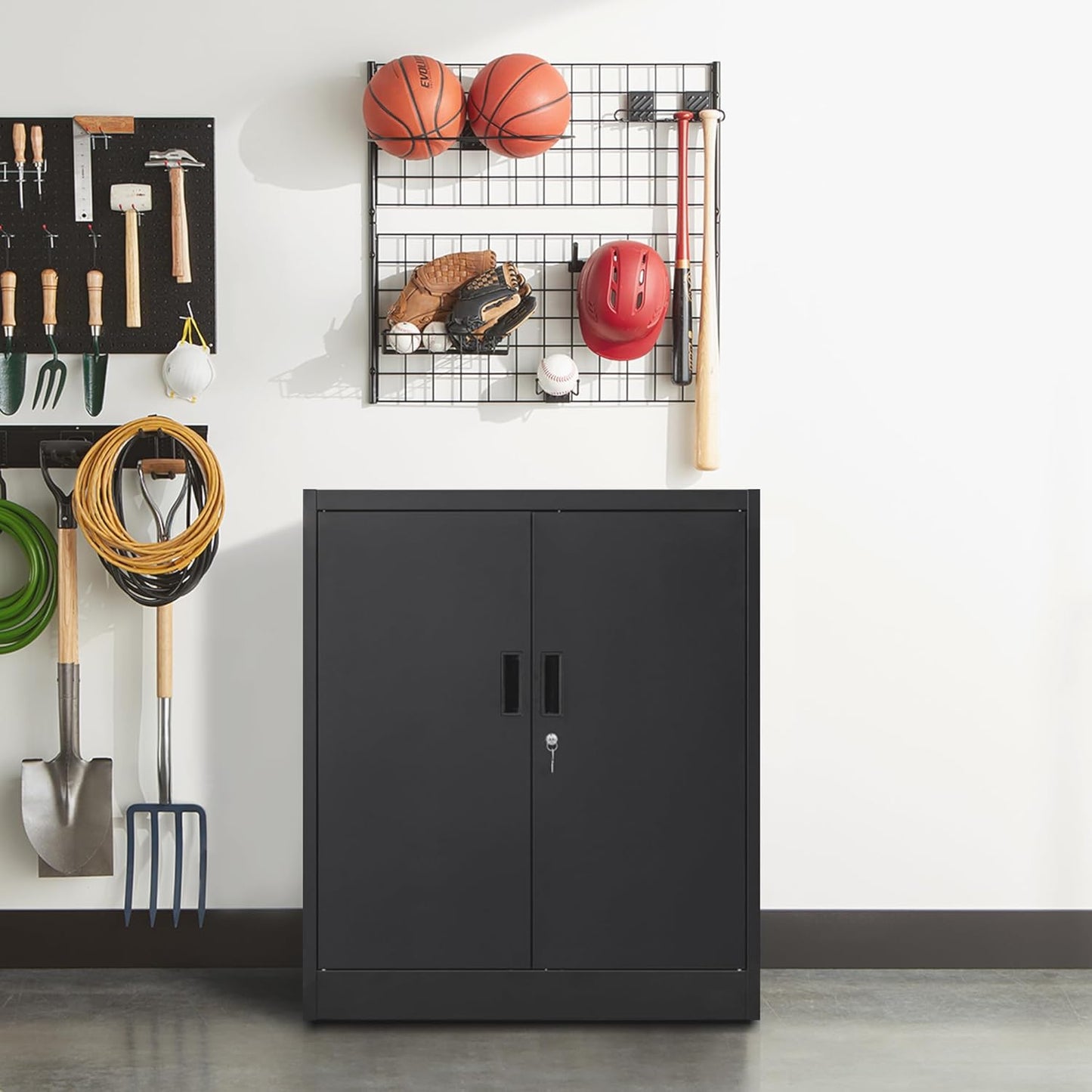 CMY Metal Storage Cabinet, 36" H Locking Storage Cabinet with Adjustable Shelves, Steel Cabinets for Garage, Home, Office, Utility Room-Black