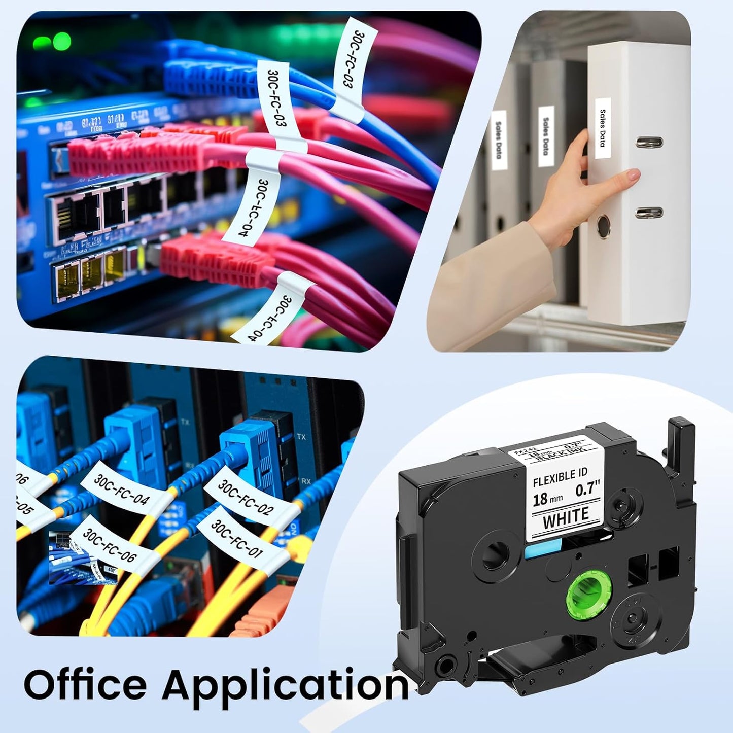 TZe-FX241 Flexible ID Laminated 18mm 0.7 Laminated White Cable Wire Labels Compatible with Brother P Touch for Wire Wrapping and Flagging, 26.2FT/8M for D400/D410/D600/Label Maker Tape, 4 pk