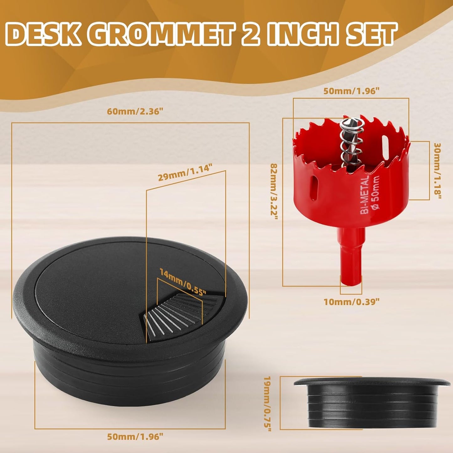 Desk Grommet 2 Inch (50 mm) 10 Pieces, Desk Hole Cover for Cables Black, ABS Plastic Grommet Hole Cover with Hole Saw for Wires Cables Through The Countertop by XIOGZAXI