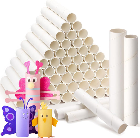 MotiMind 60 Pcs Cardboard Tubes for Craft 2 Size Empty Paper Towel Rolls Cardboard Toilet Paper Tubes Bulk for Classroom DIY Projects (White,1.4 x 10 Inch, 1.6 x 10 Inch)