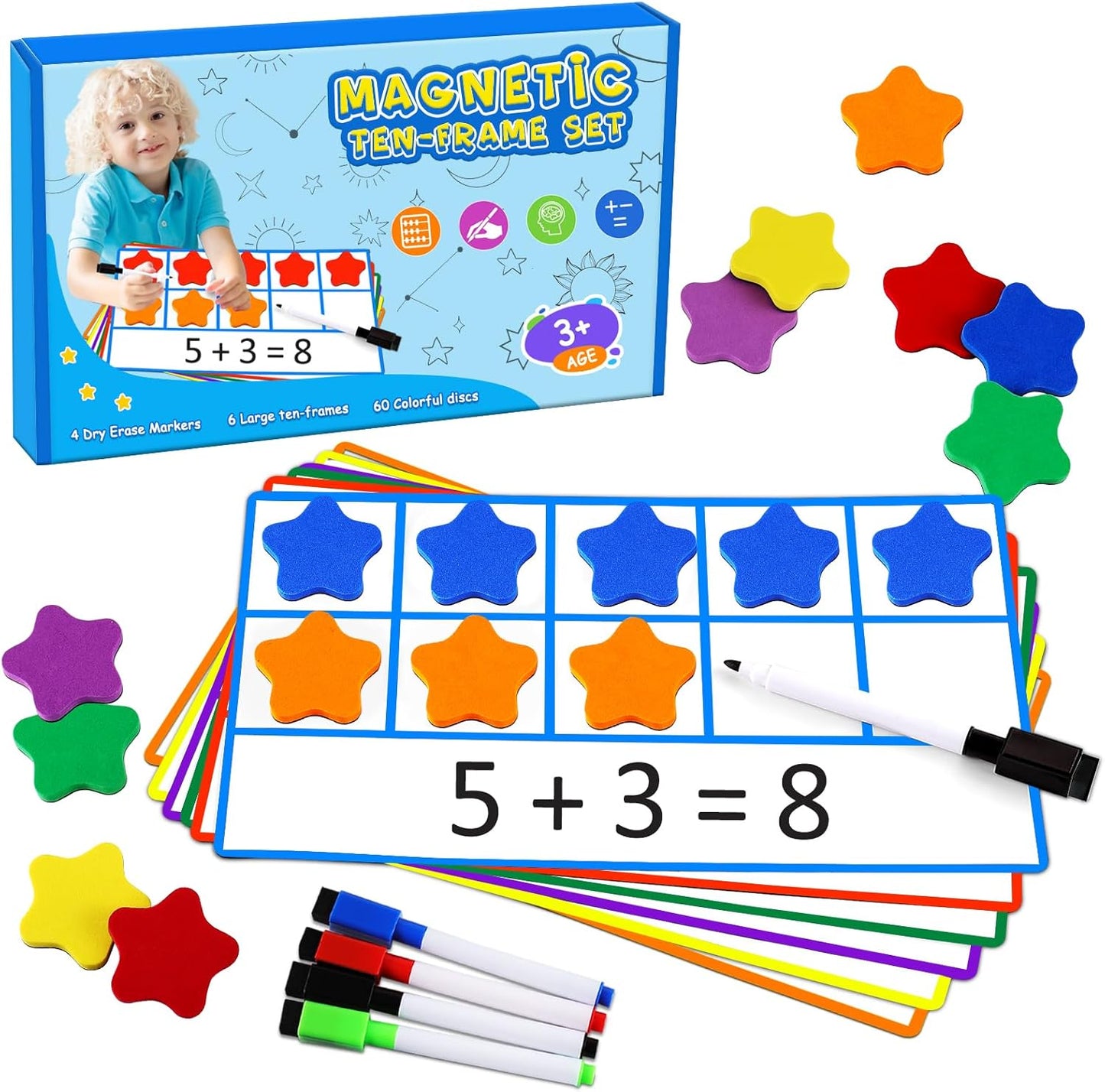 LOOIKOOS Magnetic Ten-Frame Set,Math Manipulative Games for Kids Number Counting Games,Montessori Educational Toy for Kindergarten Preschool 3 4 5 Year Old