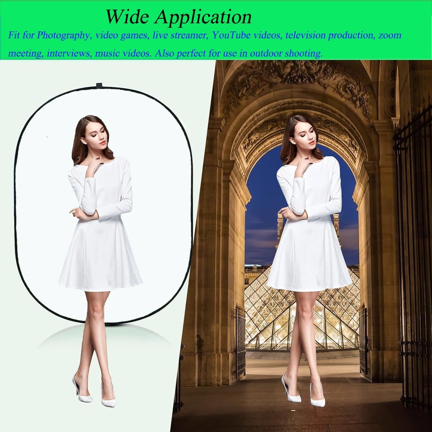 3.3x5ft/1x1.5m Chromakey Backdrop, 2-in-1 Black Screen and White Screen, Collapsible Reversible Pop Up Background for Photography Studio, Live Streaming, Video Shooting (Black/White)