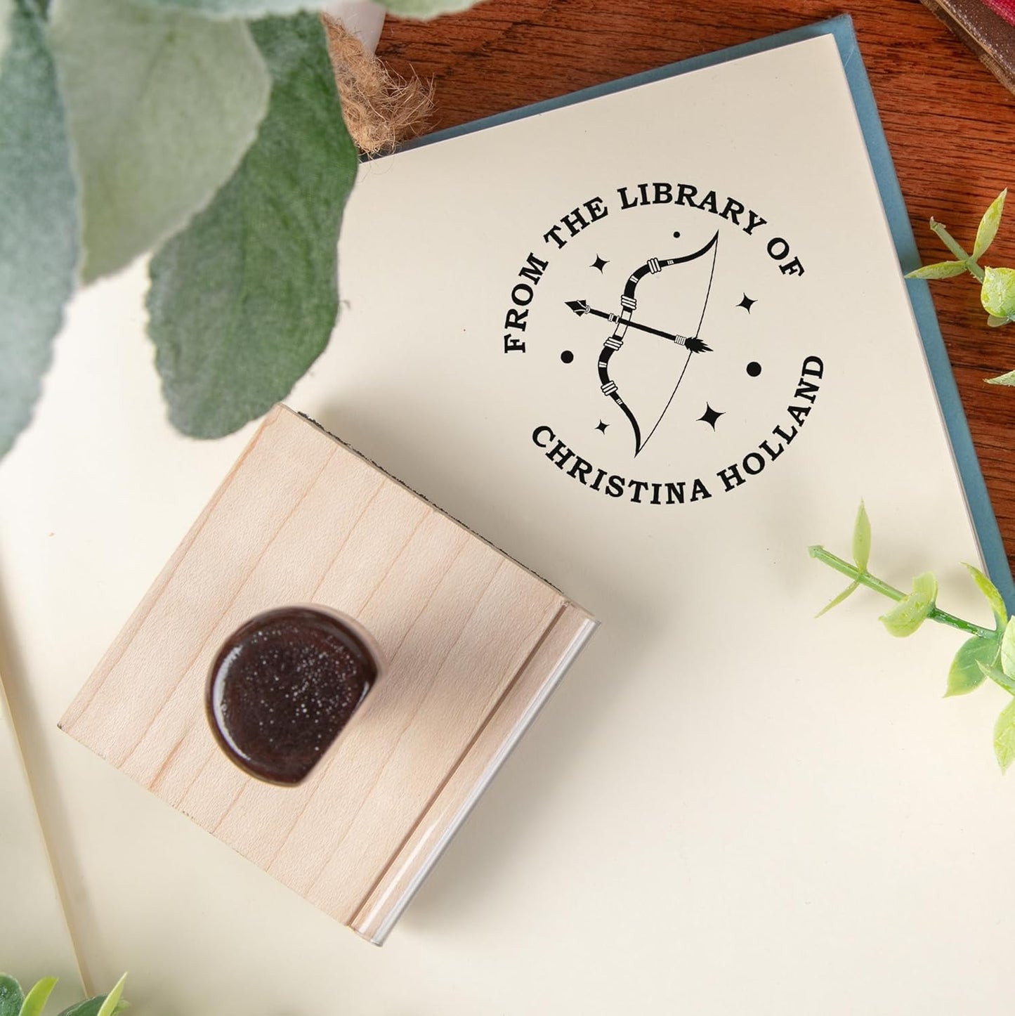 from The Library of Embossers & Stamps for Fantasy Book Readers | Custom Embosser | Custom Stamp | Ex Libris | Elevate Your Fantasy Collection of Stories and Novels (Design 1, Wood Hand Stamp)