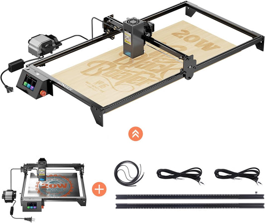 Longer RAY5 20000mW Laser Engraver Bundle with Air Assist Kit & Y-Axis Extension Kit, 15.7"x33.5" Engraving Area, DIY Cutting Tool for Metal, Acrylic, Wood, Glass, Leather - High Precision, Class IV