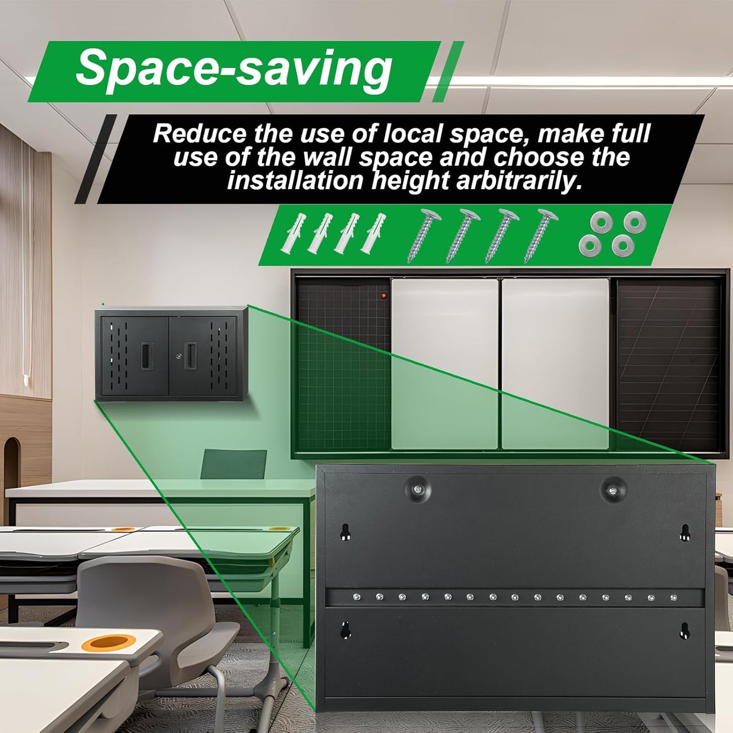 AQNIEGEP 16-Device Charging Station for Laptops/Tablets, Wall-Mount Charging Cabinet for Chromebooks/Laptop Computers, Laptop & Tablet Storage Carts for Classroom/Library/Office/Lockable, Black
