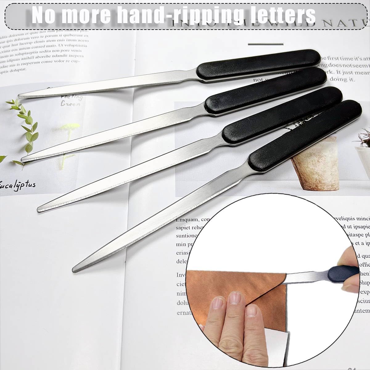 4Pcs Stainless Steel Letter Opener Knife, Lightweight Mail Slitters, Office & Home Use