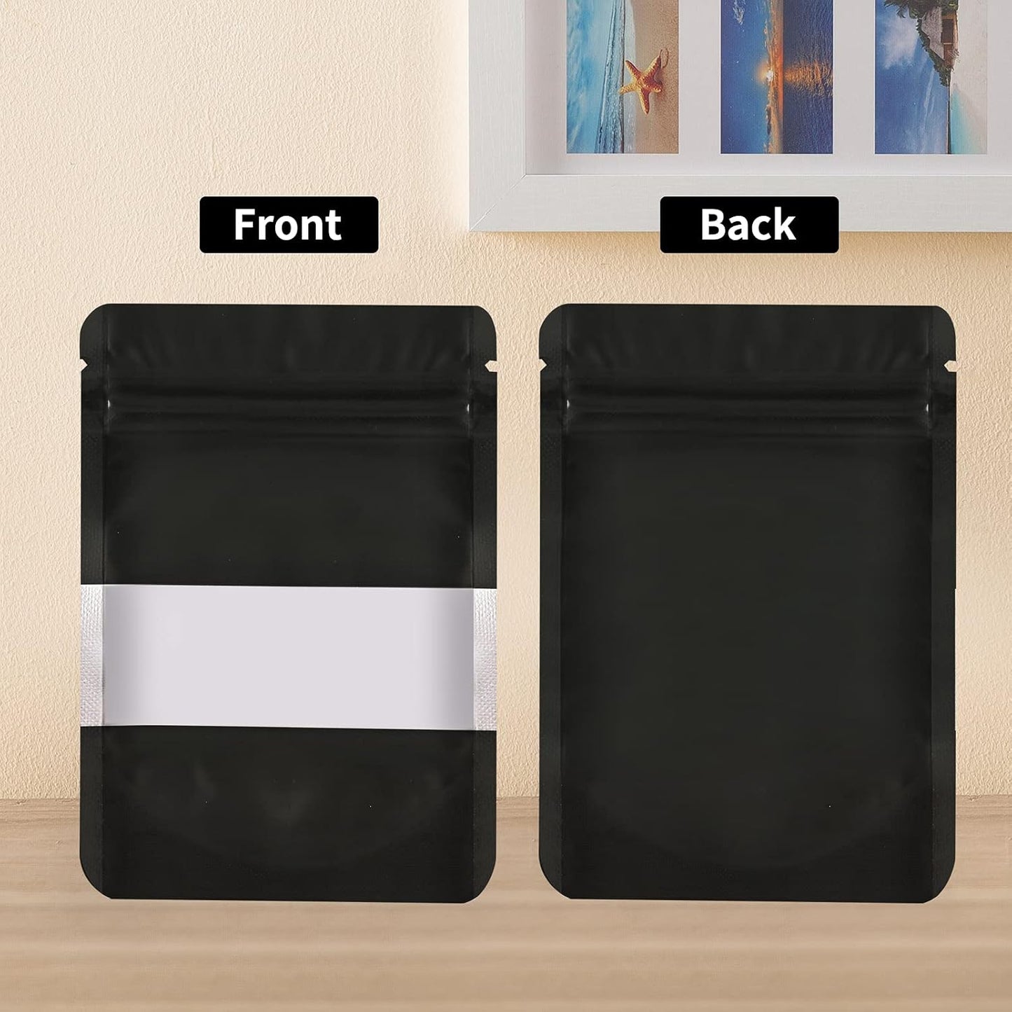 100 Pieces Smell Proof Mylar Resealable Food Storage Bags With Clear Window, Foil Pouch Stand-up for Self Sealing Supplies (Black, 4.7 x 7.8 Inch)