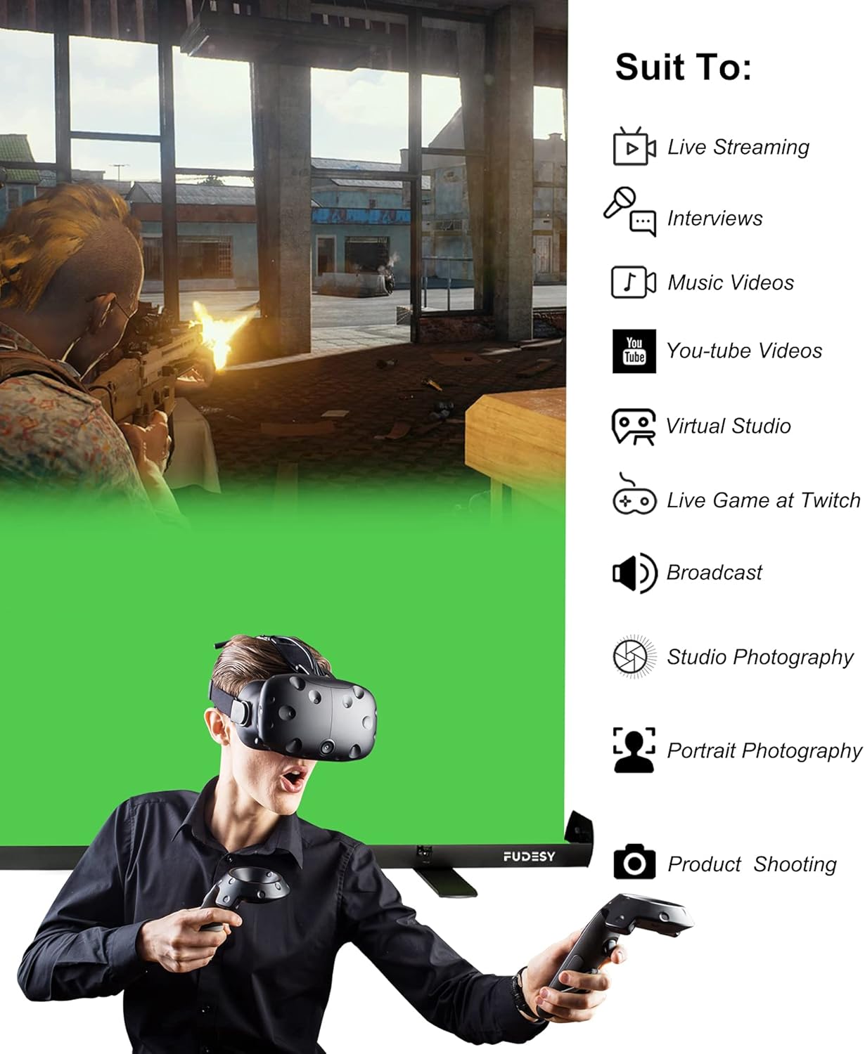 FUDESY Extra Large Green Screen, 74W X 77H inches Collapsible Chromakey Panel,Portable Retractable for Tiktok Video, Live Game,Aluminum Base,Wrinkle Resistant Fabric,Pull-up Style,Auto-Locking Frame