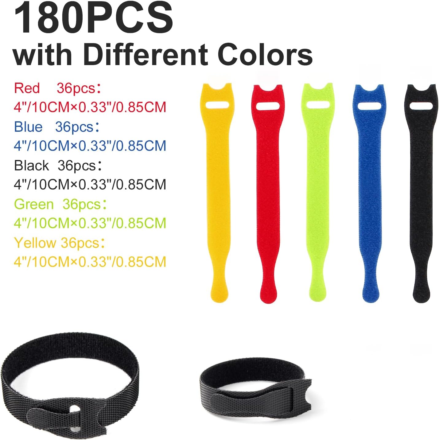 OneLeaf 180PCS Valuable Wire Organizer 4Inch Reusable Cable Ties with Hook and Loop, Colorful Fastening Cord Ties Wire Management for Home, Office, Data Centers, and Electronics, 5 colors