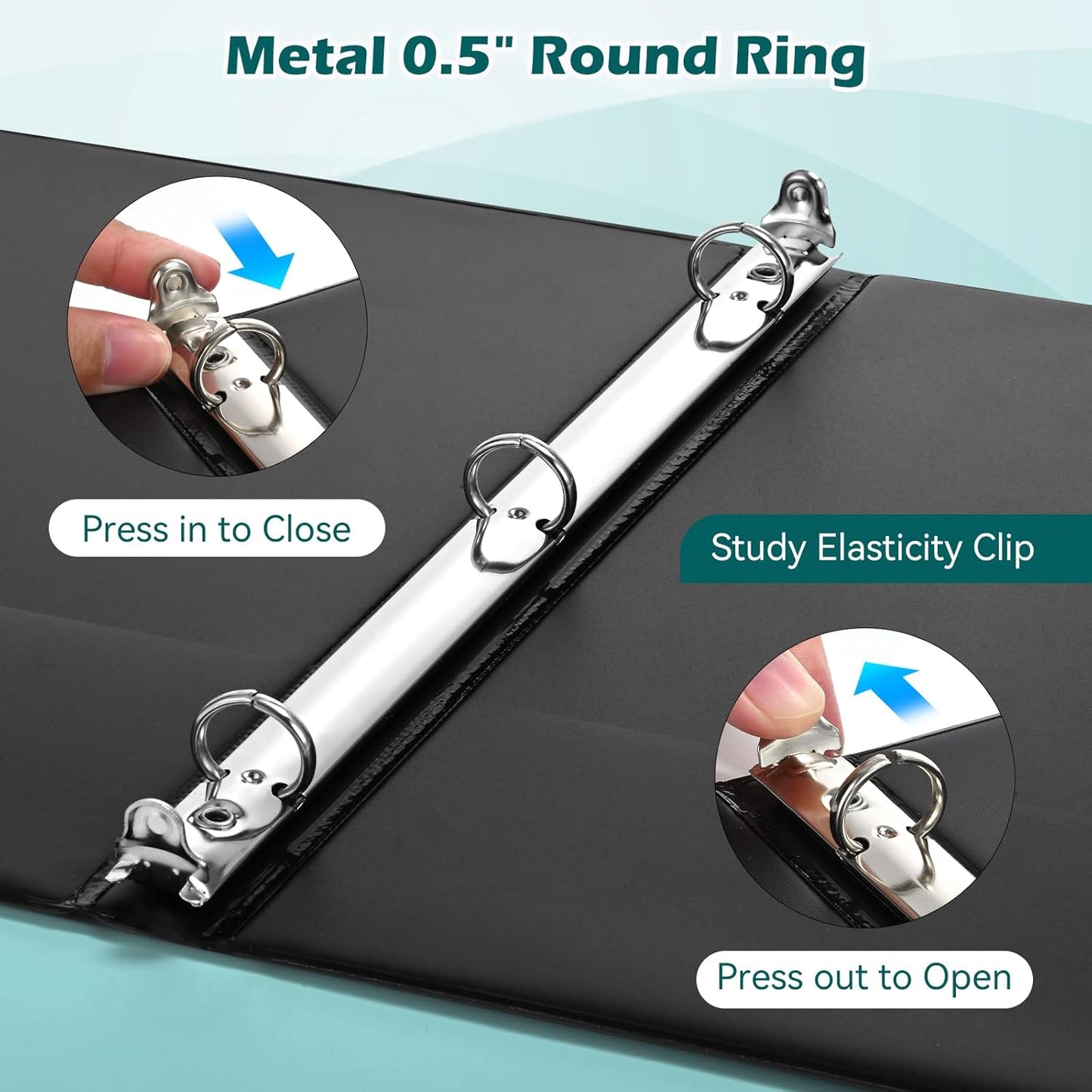 3 Ring Binder 0.5 Inch 12 Pack, 0.5" Clear View Round Ring Binders, PVC-Free, Holds for 100 Sheets 8.5"x 11" US Letter Size Paper, 1/2 in Durable Black Binders for Office,School and Home.