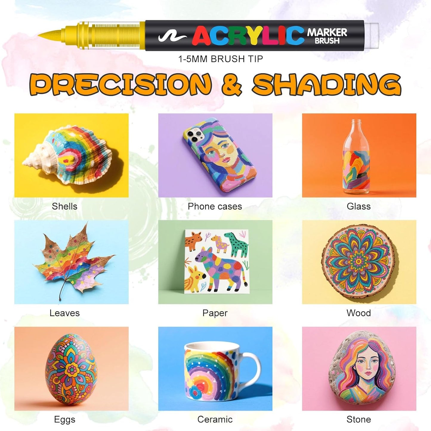 120 Acrylic Paint Markers, Soft Brush Tip Acrylic Markers for Rock Painting, Wood, Stone, Glass, Canvas, Fabric, Ceramic - Brush Tip Water Based Pens