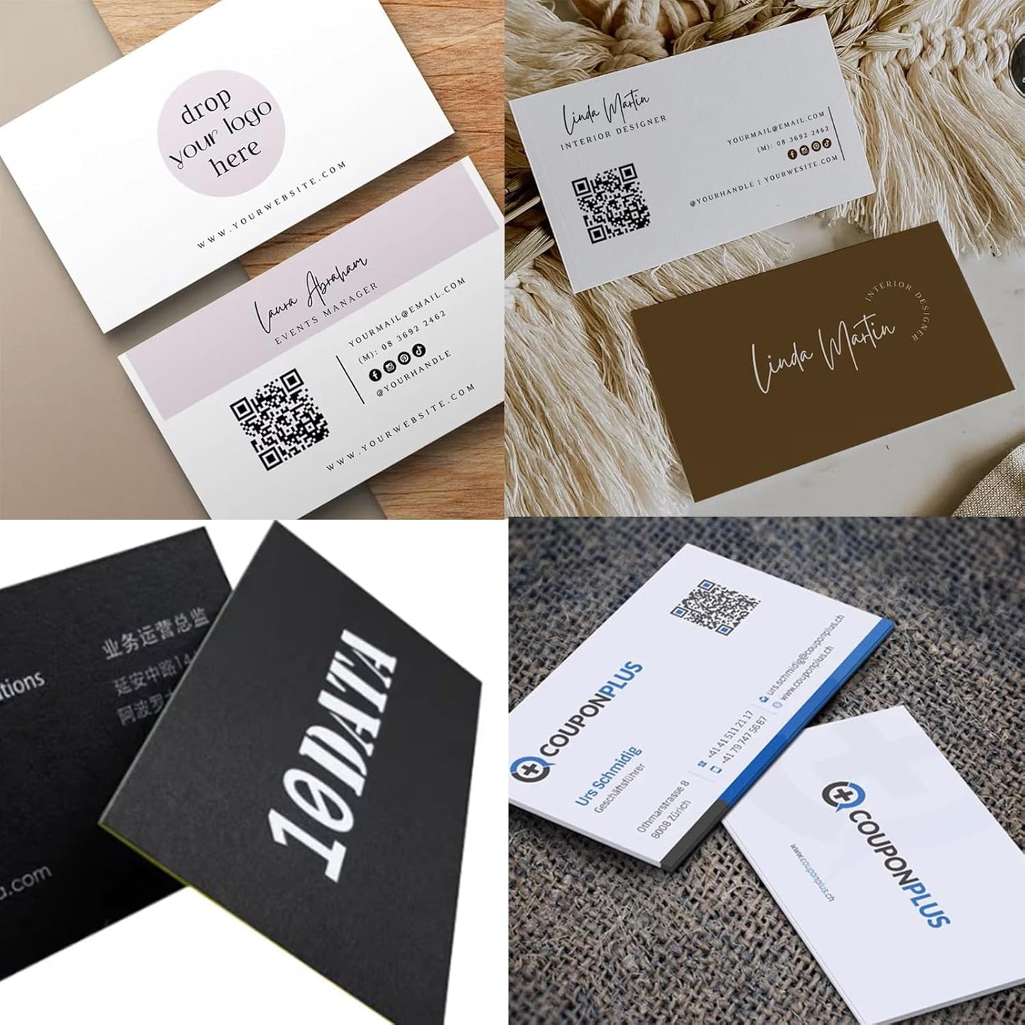 100pcs custom business cards thank you cards with logo picture 300gsm coated paper laminate two-sided printed (style 8)
