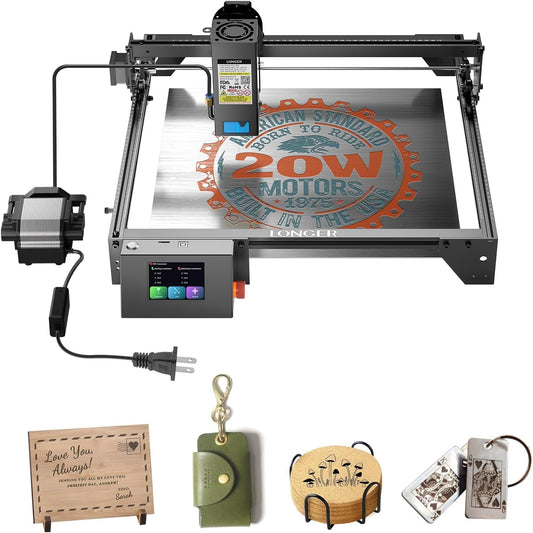 Longer RAY5 Upgraded 20000mW Laser Engraver Machine Bundle with Air Assist Kit, Exclusive 3.5" Touch Screen for DIY, Cutting Tool for Metal Coloring, Acrylic, Wood, Glass, Leather Class 4.