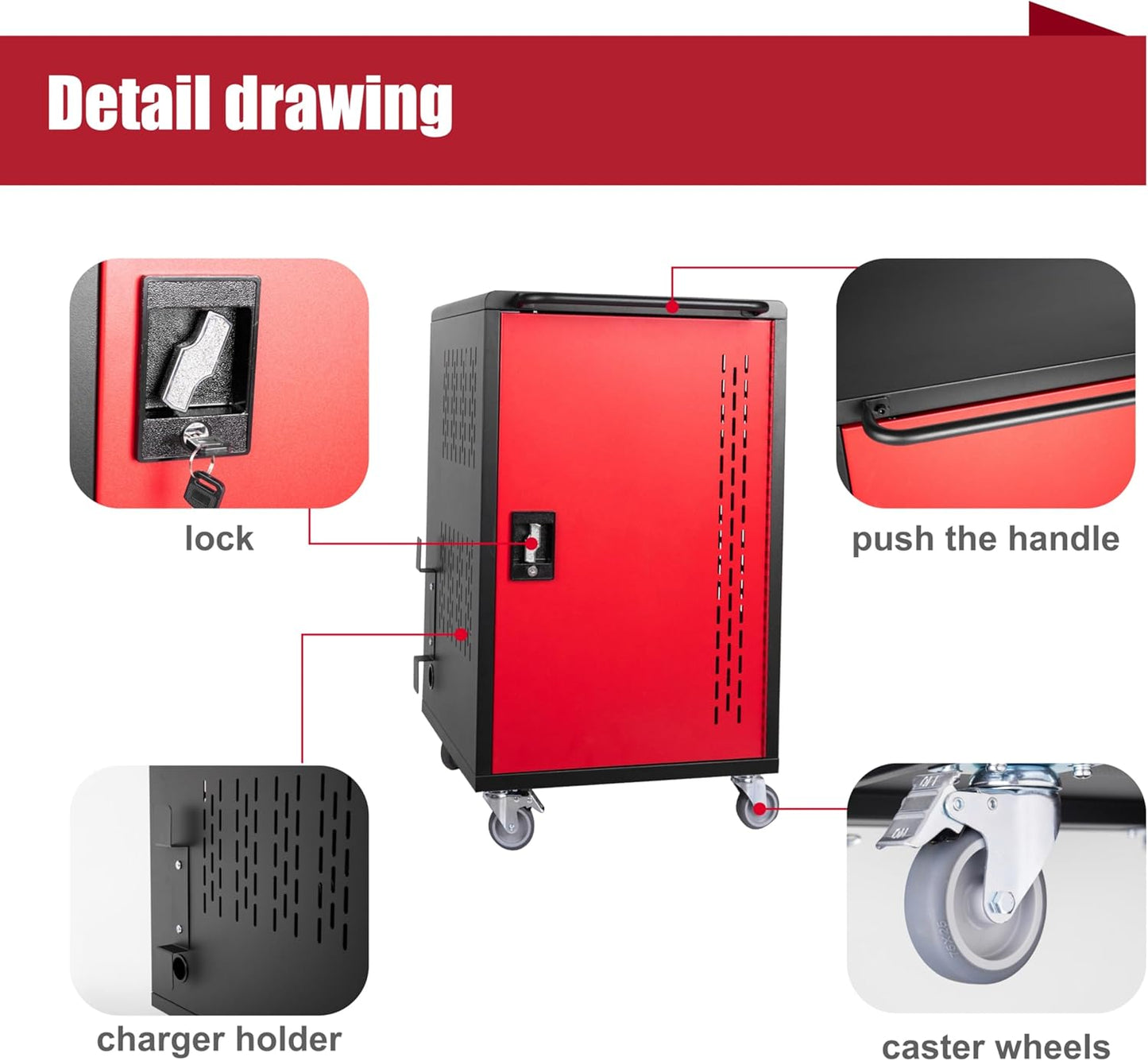 32 Device Mobile Charging Station for Laptops/Tablets/iPads/Chromebooks,32 Bay Lockable Charging Cabinet with Cable Management & Power Strip Included, School Charging Storage Carts,Easy Assembly