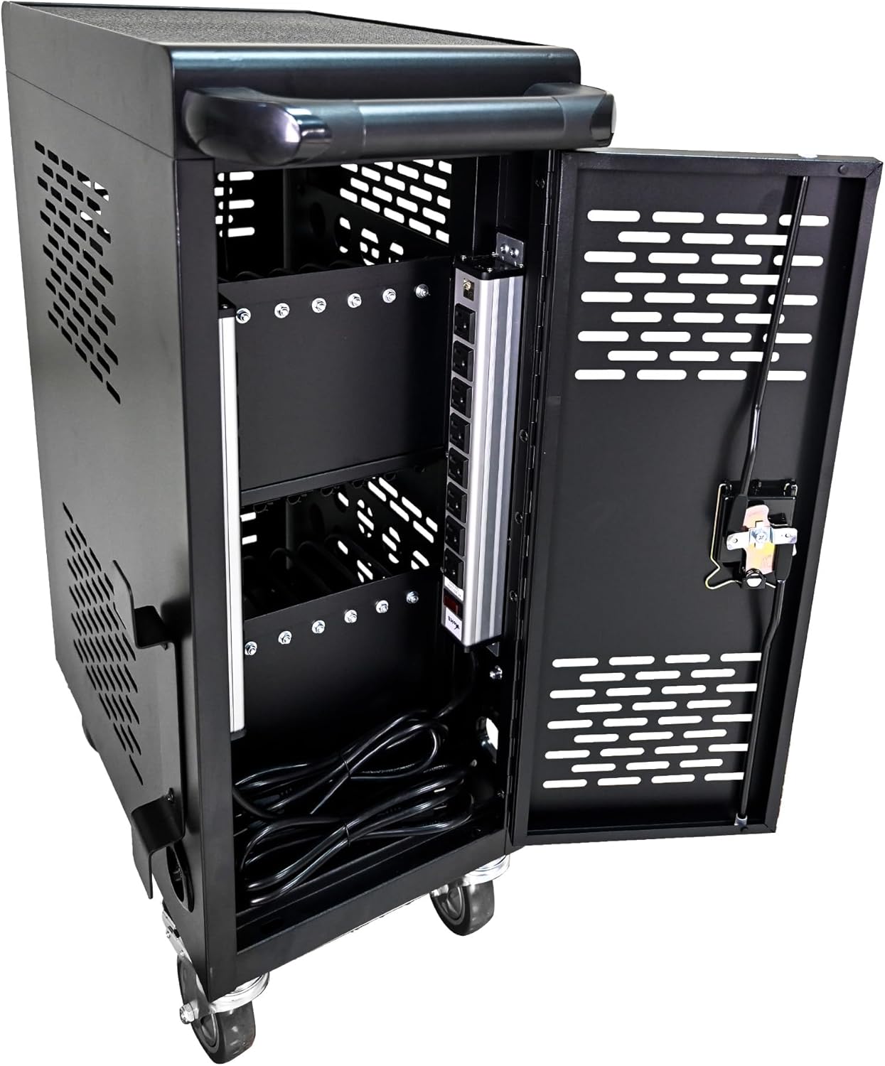 16 Device Mobile Charging Station for Laptops/Tablets/iPads/Chromebooks,16 Bay Lockable Charging Cabinet with Cable Management & Power Strip Included, Laptop & Tablet Storage Carts,Easy Assembly