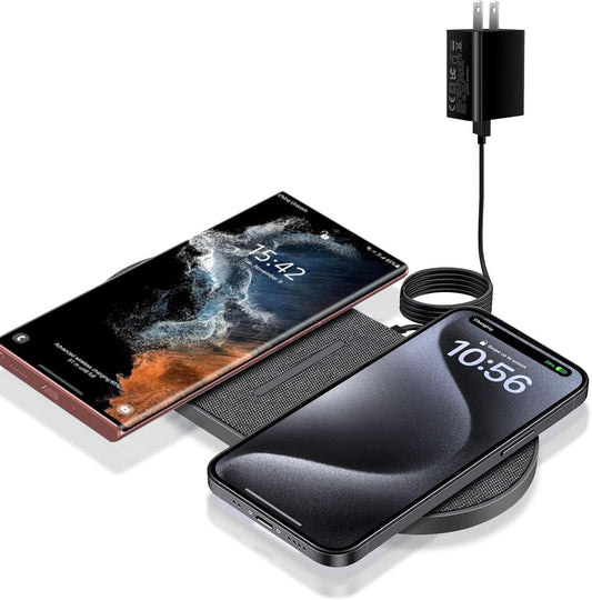 40W Wireless Charging Pad,Dual 20W Charging mat for Apple iPhone 16 15 14 13 12 11 Pro/Max/Mini/Plus/XS/XR,Airpods 4/3/Pro,2 in 1 Wireless Phone Charger for Samsung,Pixel,Xperia(with PD Adapter)