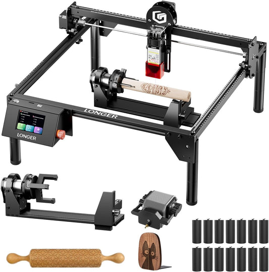Longer RAY5 5W Laser Engraver with Touchscreen, Wood/Leather/Acrylic Engraving Cutting Machine, DIY Desktop Laser Cutter with Safety Protection, Air Assist & 3 in 1 Roller