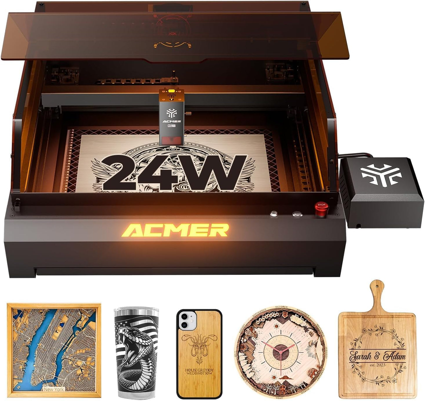 Laser Engraver-Desktop Diode 24W Output with Integrated Housing,Built-in Camera Module and Air Assist 48000mm/s,Laser Cutting and Engraving Machines for Wood/Acrylic/Metal