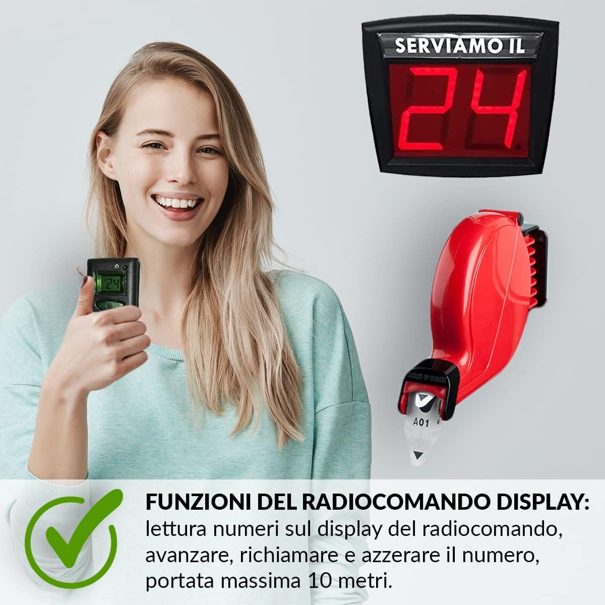 Take A Number System by 2 Digits (Red) - Complete System with Wireless Radiocontrol