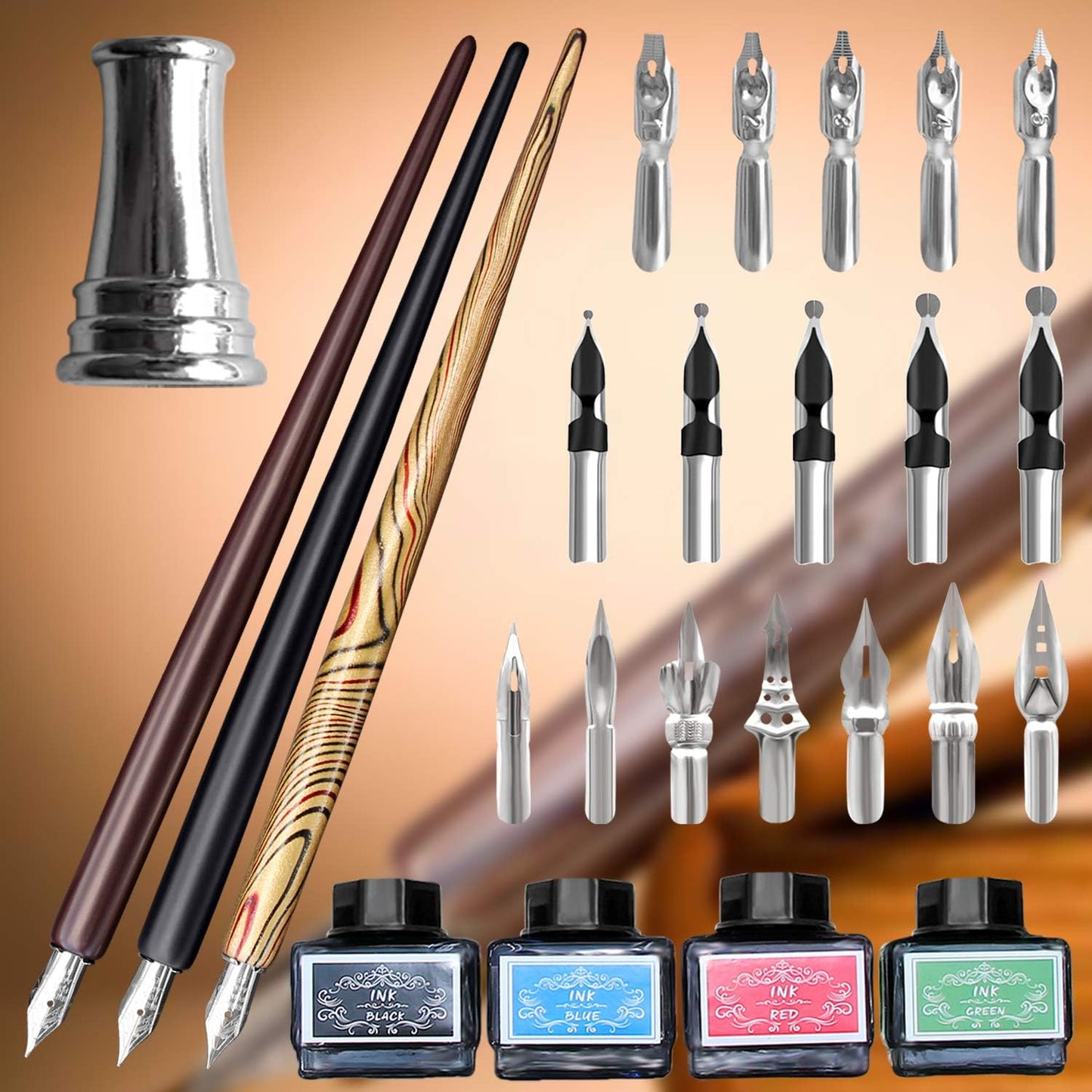Calligraphy Set For Beginners, 3 Calligraphy Pens, 4 Ink Bottle 15ml, 20 Calligraphy Nibs, 1 Calligraphy Pen Holder, Dip Pen Set, Gift For Men, Women And Kids, Calligraphy Kit For Beginners