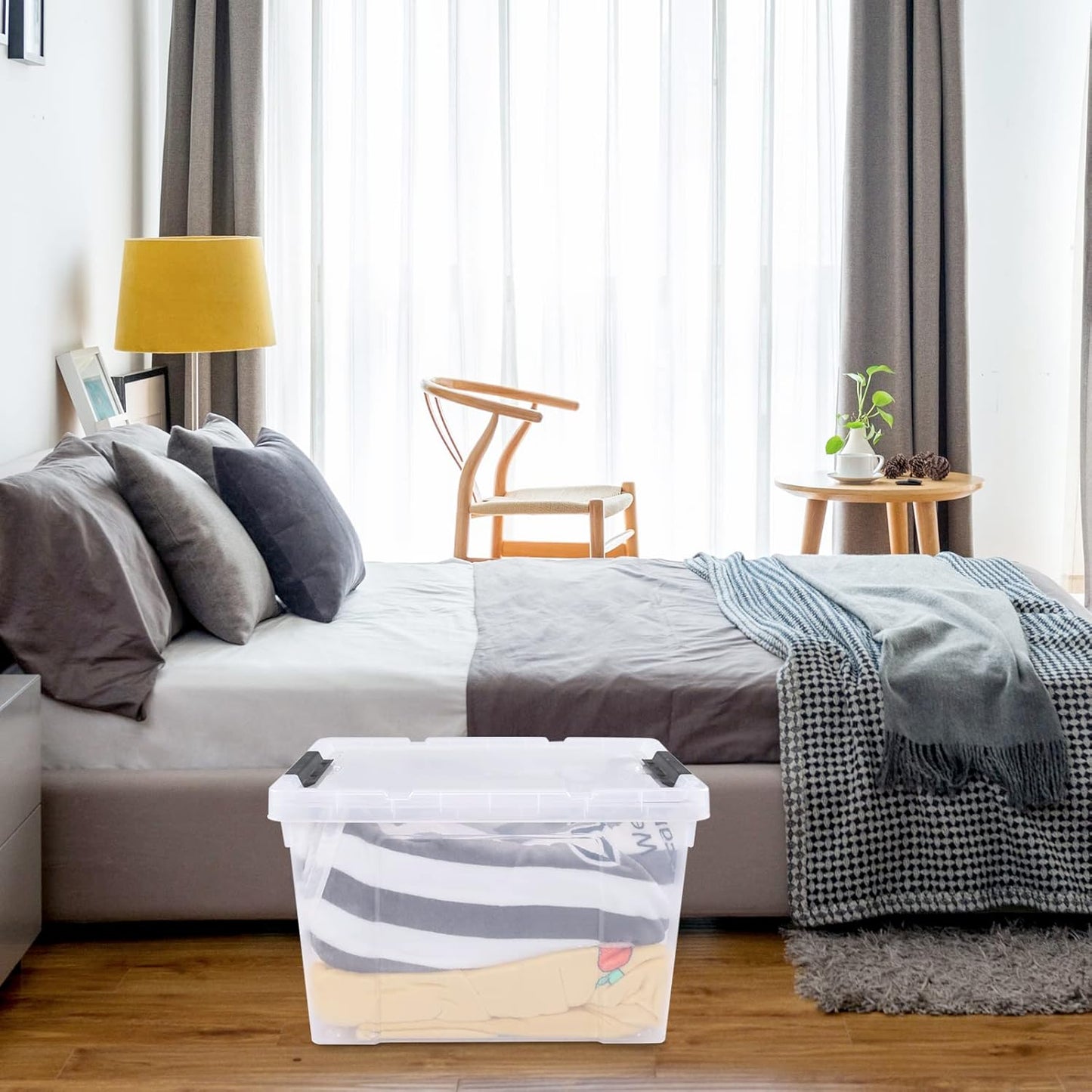 50 Quart Clear Storage Containers with Lid/Wheels, Large Rolling Stackable Box, 4 Packs