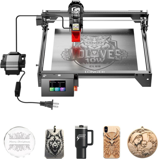 Longer RAY5 Laser Engraver with Air Assist Kit, 10000mW High-Precision Laser Engraver, Compressed Spot CNC, App Offline Control, DIY Engraving Tool for Metal/Glass/Wood, Class 4.