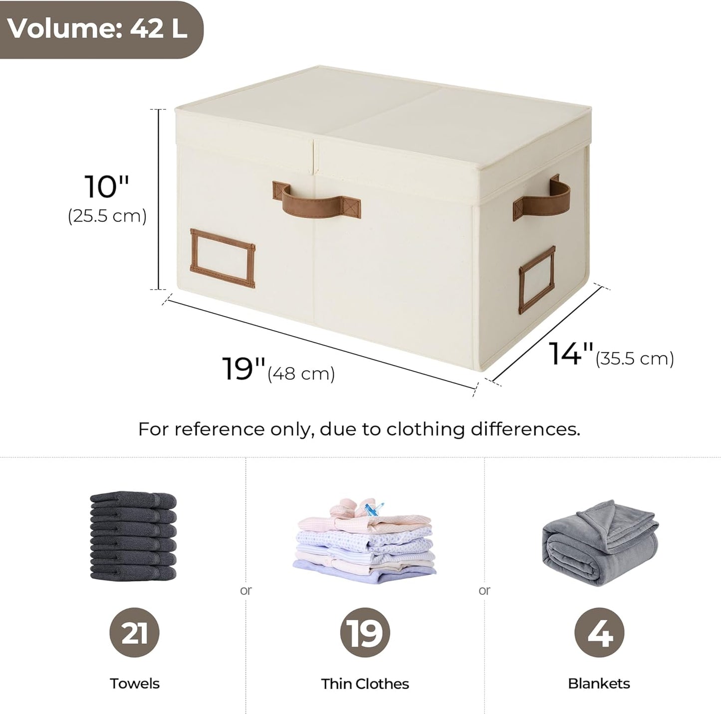 StorageWorks Large Clothes Storage Bins, Fabric Boxes with Divider Board, Baskets for Clothes, Linen Closet Organizers with Lid, Ivory White, 2-Pack