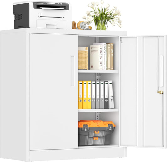 SUNCROWN 36” Metal Storage Cabinets with Doors and 2 Adjustable Shelves, Locking Tool Garage Cabinet, File Cabinets for Home & Office (White)