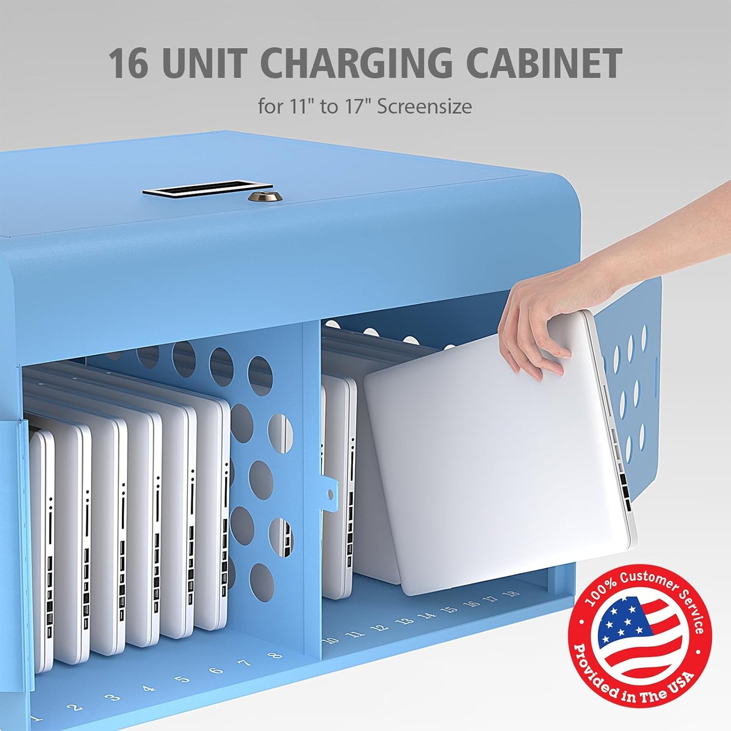 16-Device Charging Station for Laptops & Tablets, Wall-Mount Metal Charging Cabinet for Chromebooks, iPads – Lockable Charging Cart with Cable Management & Power Organization for Schools & Offices