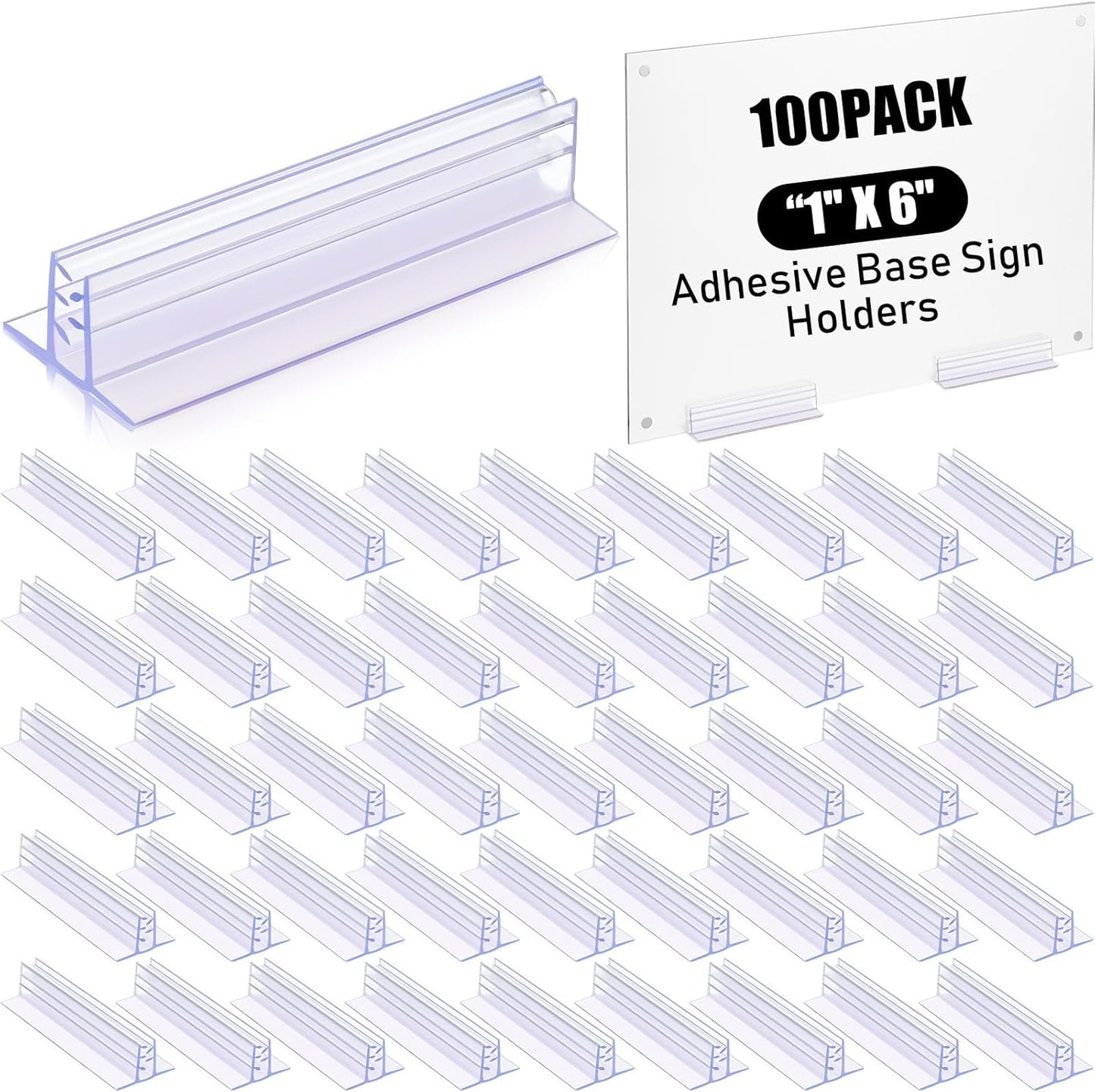 Fulmoon 100 Pcs Sign Holder, Adhesive Base Sign Holders Multiple Uses for Counters, Warehouses, Base Holders with Strong Adhesive (1*6in)