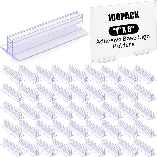 Fulmoon 100 Pcs Sign Holder, Adhesive Base Sign Holders Multiple Uses for Counters, Warehouses, Base Holders with Strong Adhesive (1*6in)