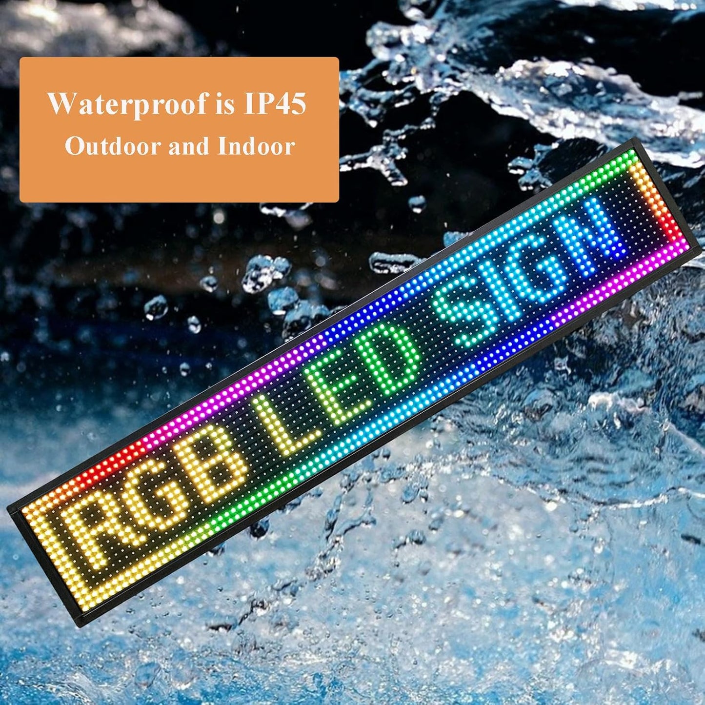 P6 Outdoor Full Color 40 x 18 Inches Led Sign WiFi Programmable with High Resolution Scrolling Texts, Colorful Images and Videos - USB Connection Available