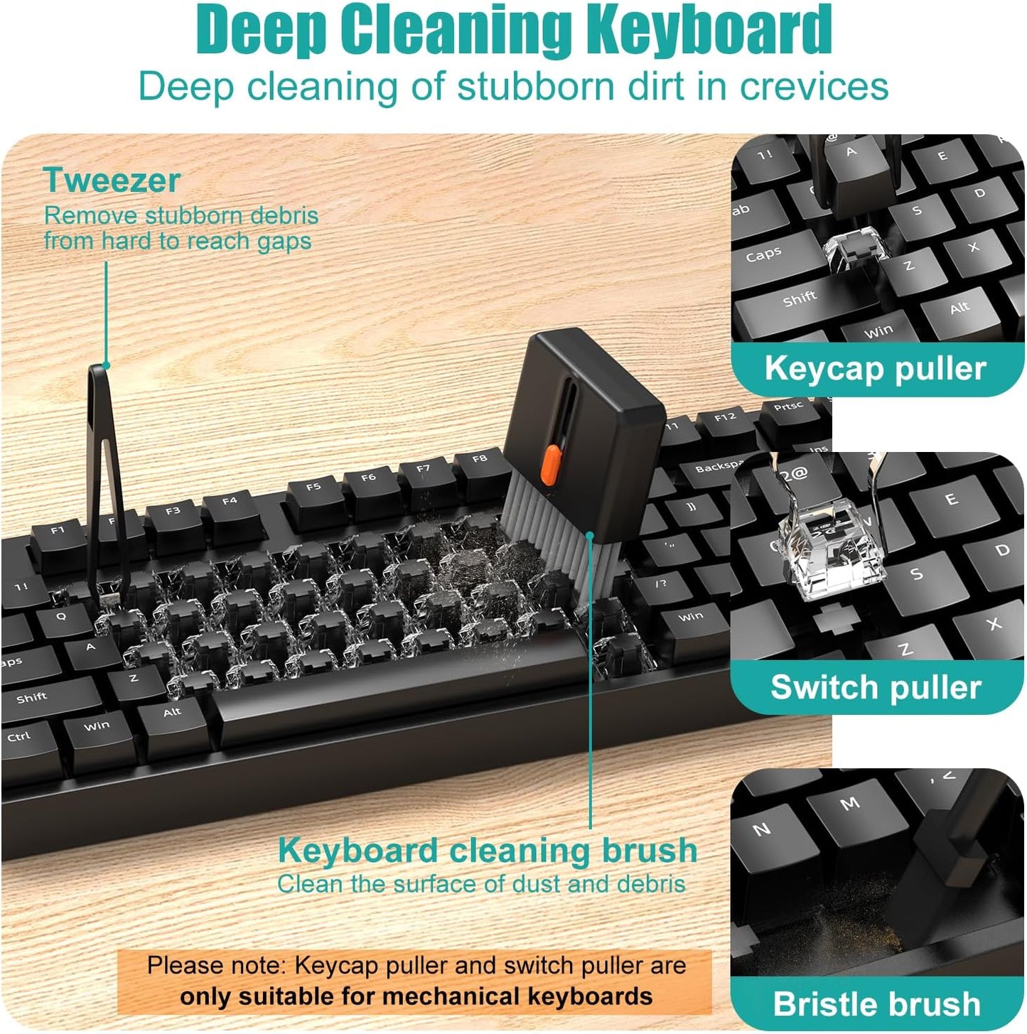 VICHYIE Keyboard Cleaning Kit with Brush, Computer Laptop Cleaner Kit, Phone Cleaning Tool, Multi-Function Cleaner Kit for Earbuds, Cellphones, PC, Screens, Camera Lens, Electronics Devices (Black)