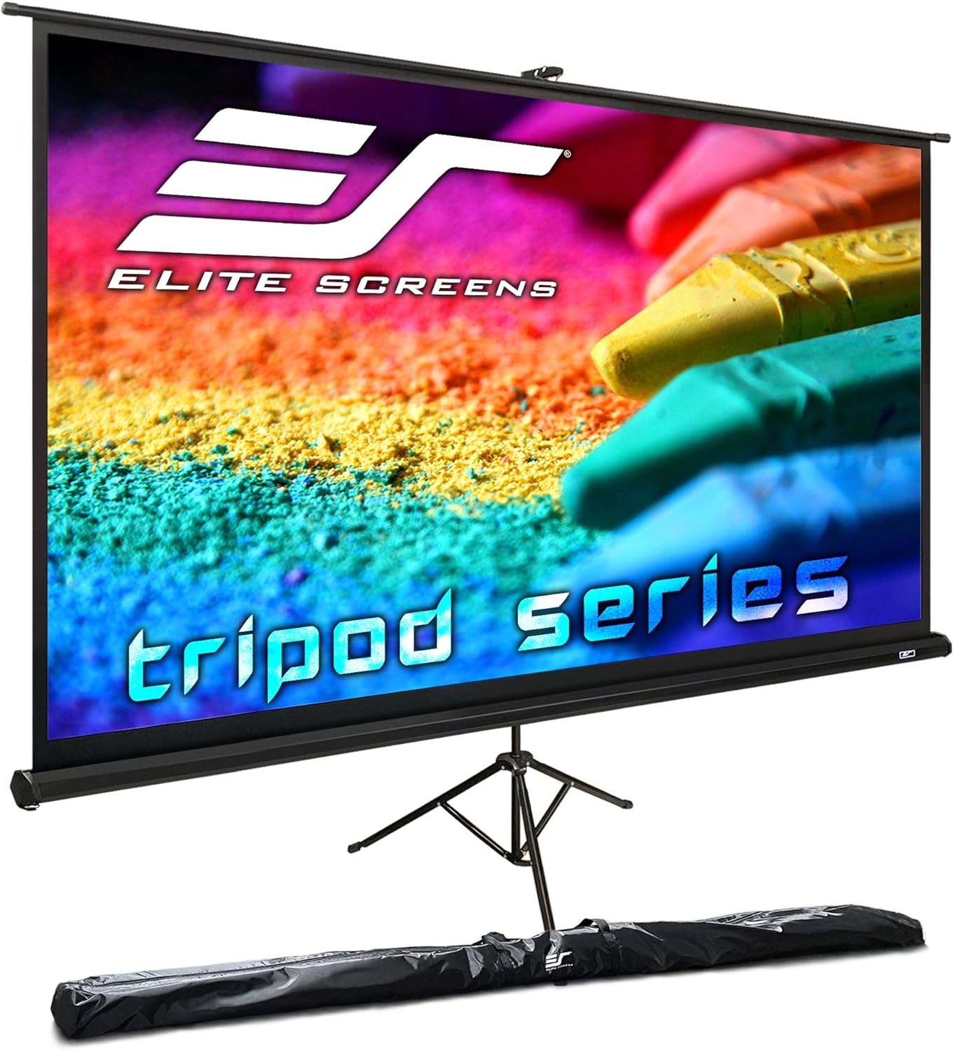 Elite Screens Tripod, 60-Inch 16:9 Portable Projector Screen with Stand– MaxWhite 2, 1.1 Gain, Adjustable Indoor Outdoor Pull Up Projection Screen for Home Theater, Office & Classroom, T60UWH, Black
