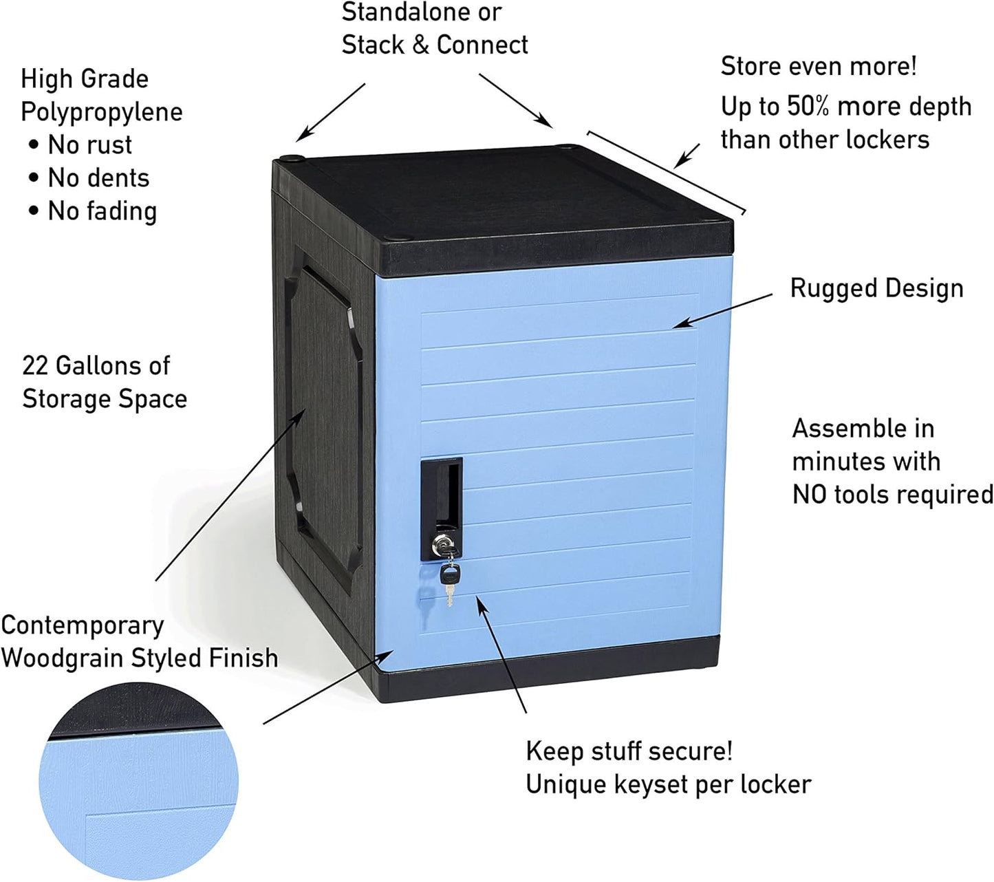 Jink Locker, Lockable Storage Cabinet 19" with Keys | Great for Kids, Home, School, Office or Outdoor | Toy Box, Footlocker, Bedside Dresser/Nightstand, Sports or Gym (Blue)