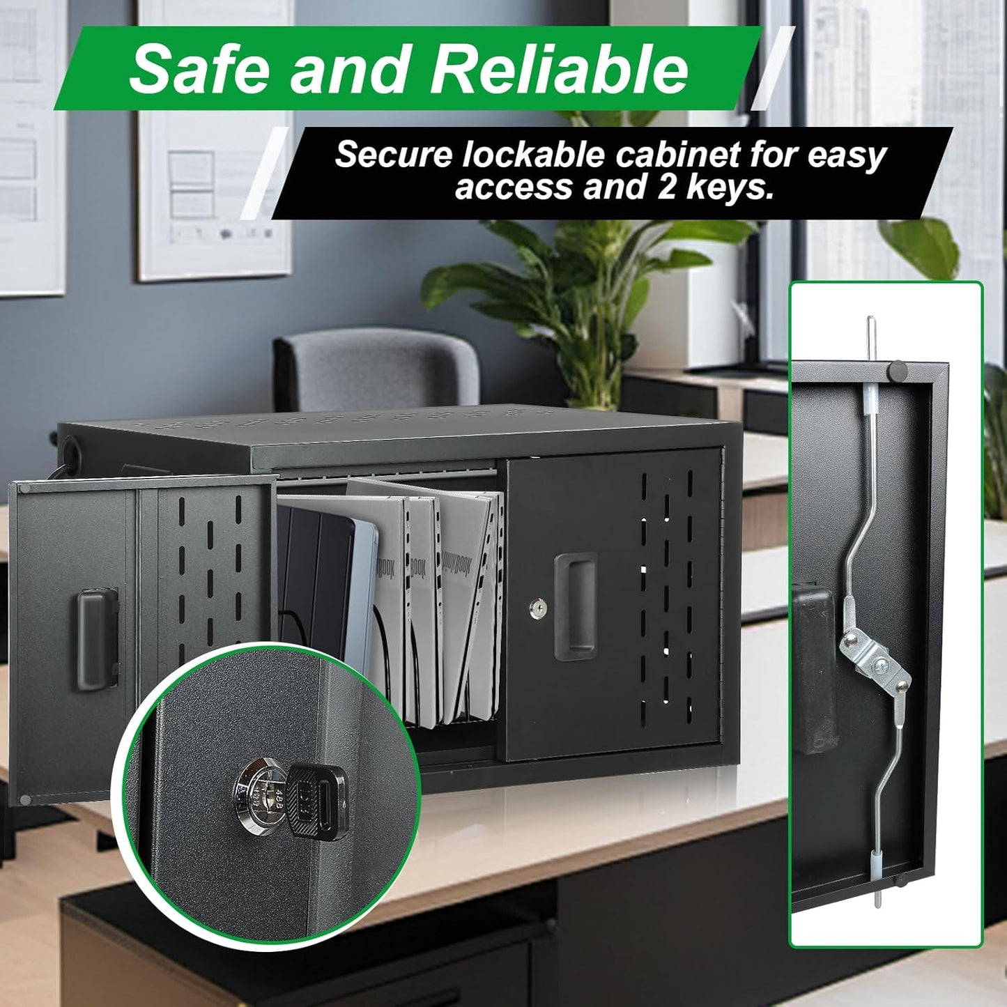 AQNIEGEP 16-Device Charging Station for Laptops/Tablets, Wall-Mount Charging Cabinet for Chromebooks/Laptop Computers, Laptop & Tablet Storage Carts for Classroom/Library/Office/Lockable, Black