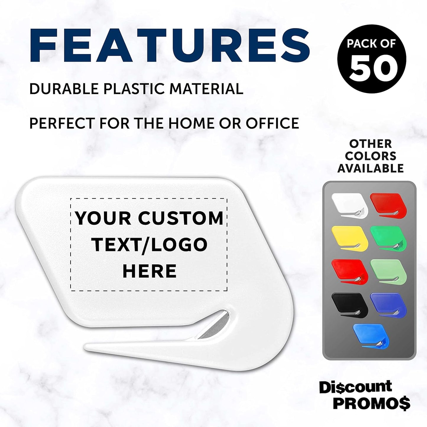 Custom Translucent Plastic Letter Openers Set of 50, Personalized Bulk Pack - Perfect for Home or Office - White