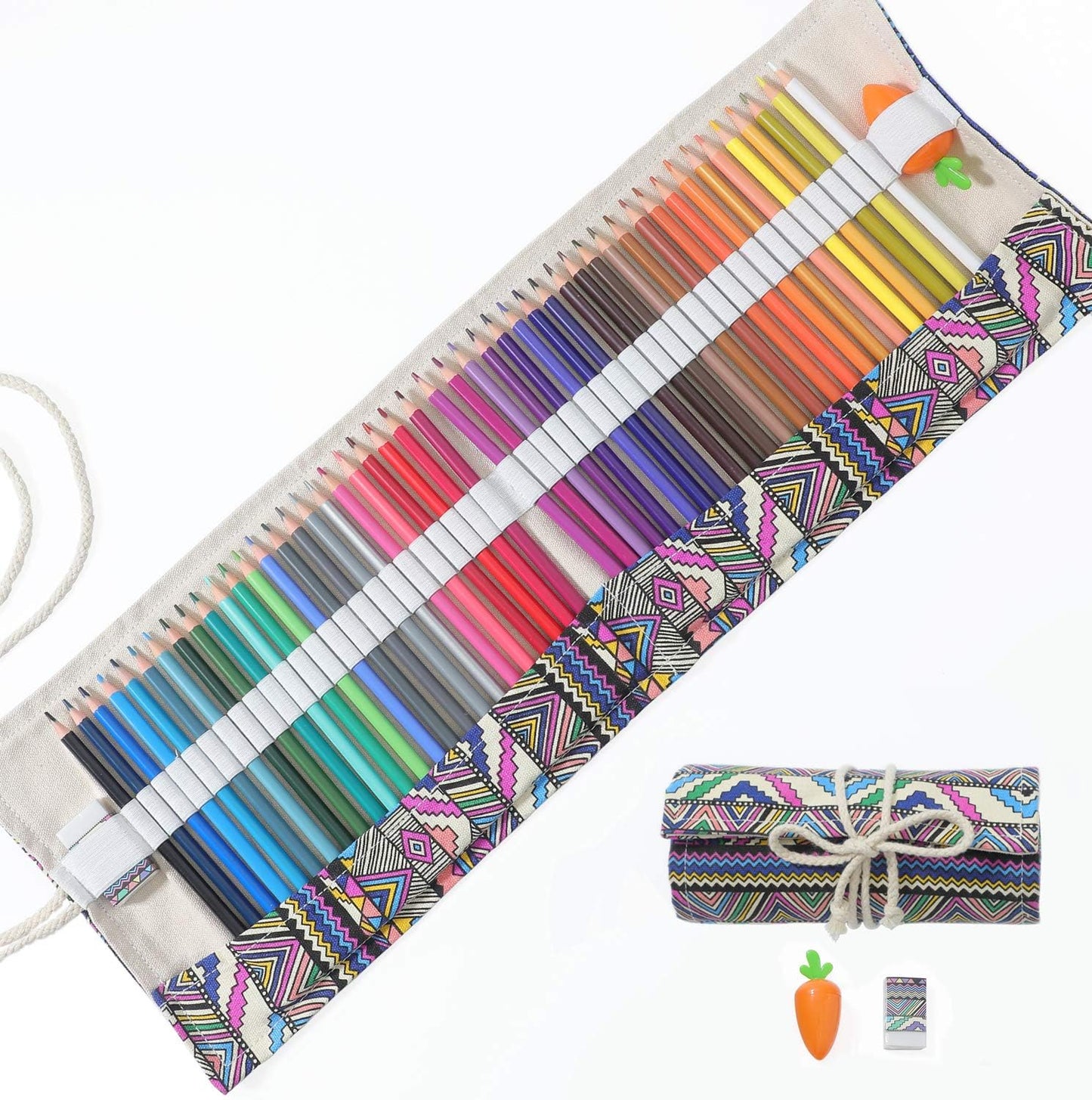 Erasable Colored Pencils Set for Adults and Kids 48 Count Coloring Pencils for Drawing, Sketching, Adult Coloring Books with Eraser, Sharpener, Canvas Pencil Roll Wrap Back to School Supplies