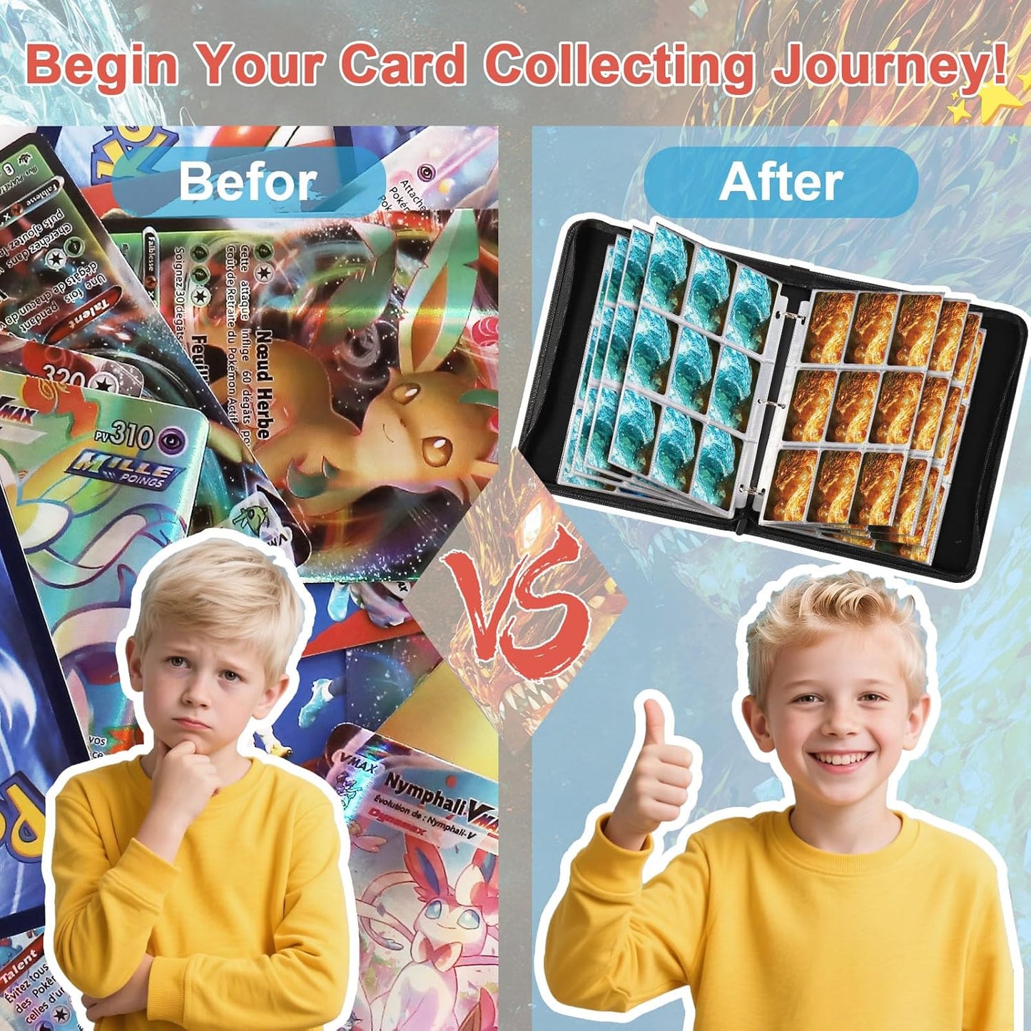 Dragon 9 Pocket Trading Card Binder Album, Holds 900 Cards with 50 Removable Double-Sided Sleeves, Waterproof PU Leather Zipper Binder for TCG, MTG, Sports Cards