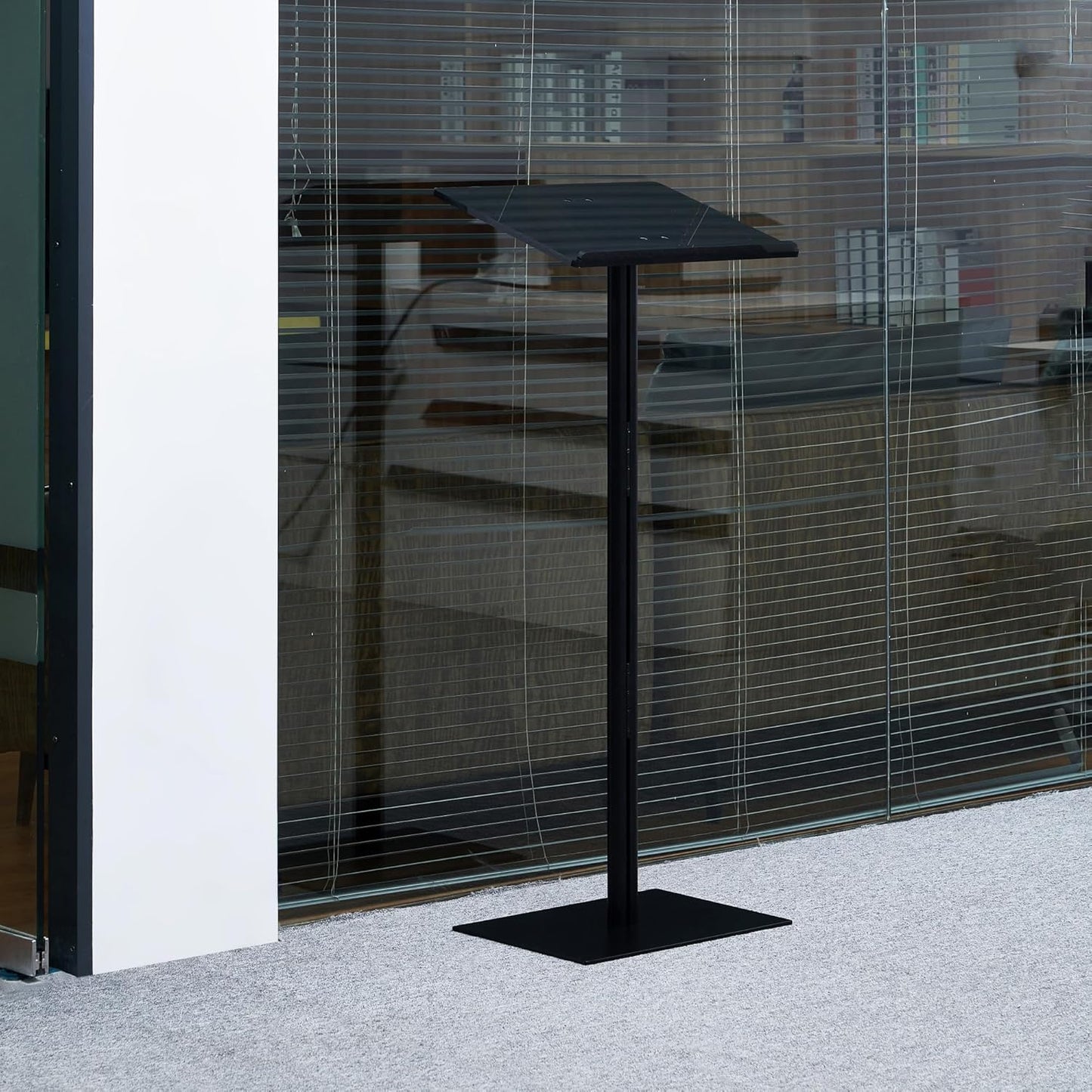Black Podium Stand Speaking Acrylic Podium with Metal Base Pulpits Churches Lecterns Design for Lecture Recital Speech Presentation Podium Stand for Restaurant Wedding Office Classroom